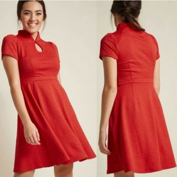 Modcloth Dresses & Skirts - ModCloth Red High Society Keyhole Neck Dress